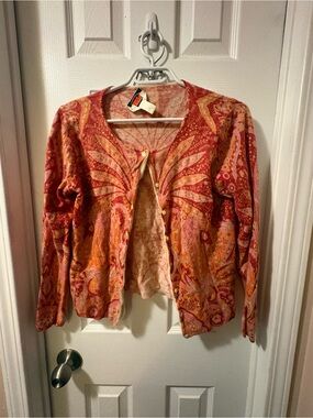 Talbots Pink Orange Paisley Button Cardigan
